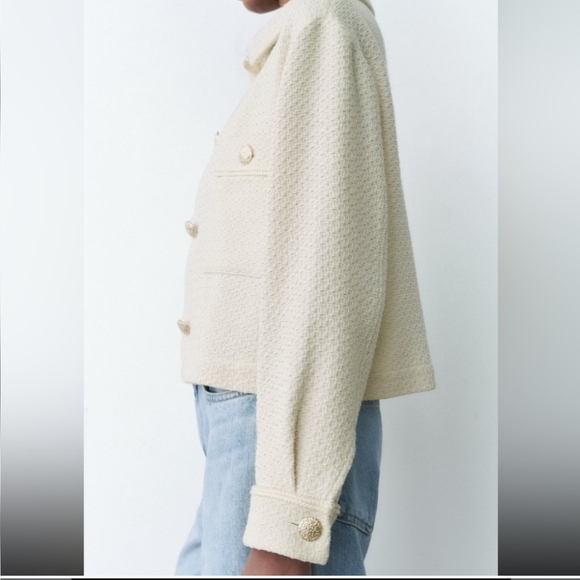 Zara Textured * Tweed Blazer Jacket Cream - Picture 12 of 16